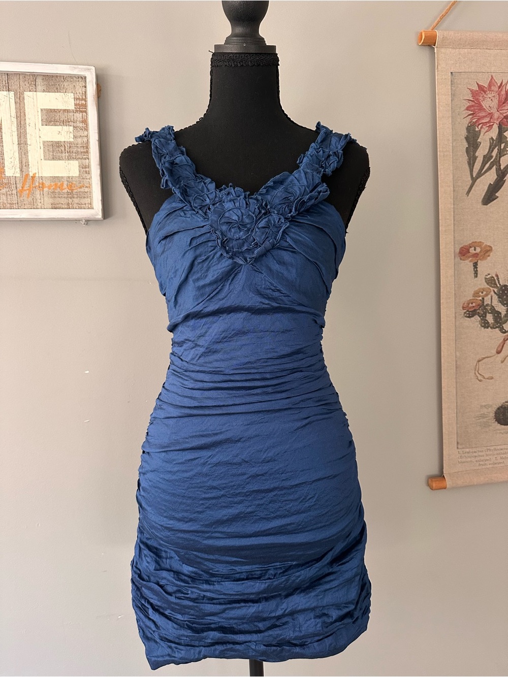 BCBGMaxAzria Navy Ruffled V-Neck Mini Dress